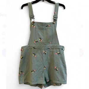 Floral Embroidered pale Green CIDER Romper Overalls